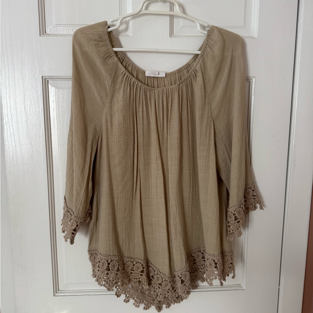 Westport Beige Lace Trim Blouse
